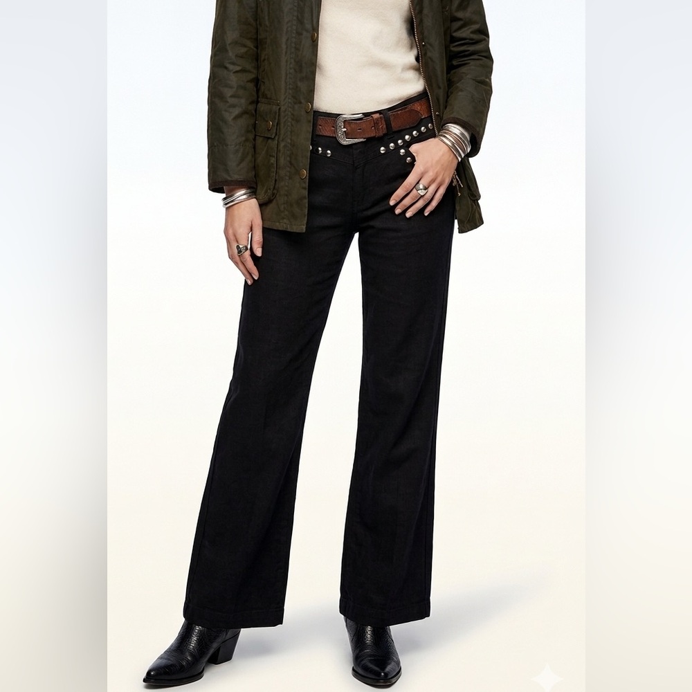 Western Style Mid Rise Black & Silver Studded Wide-Leg Jeans Size 13